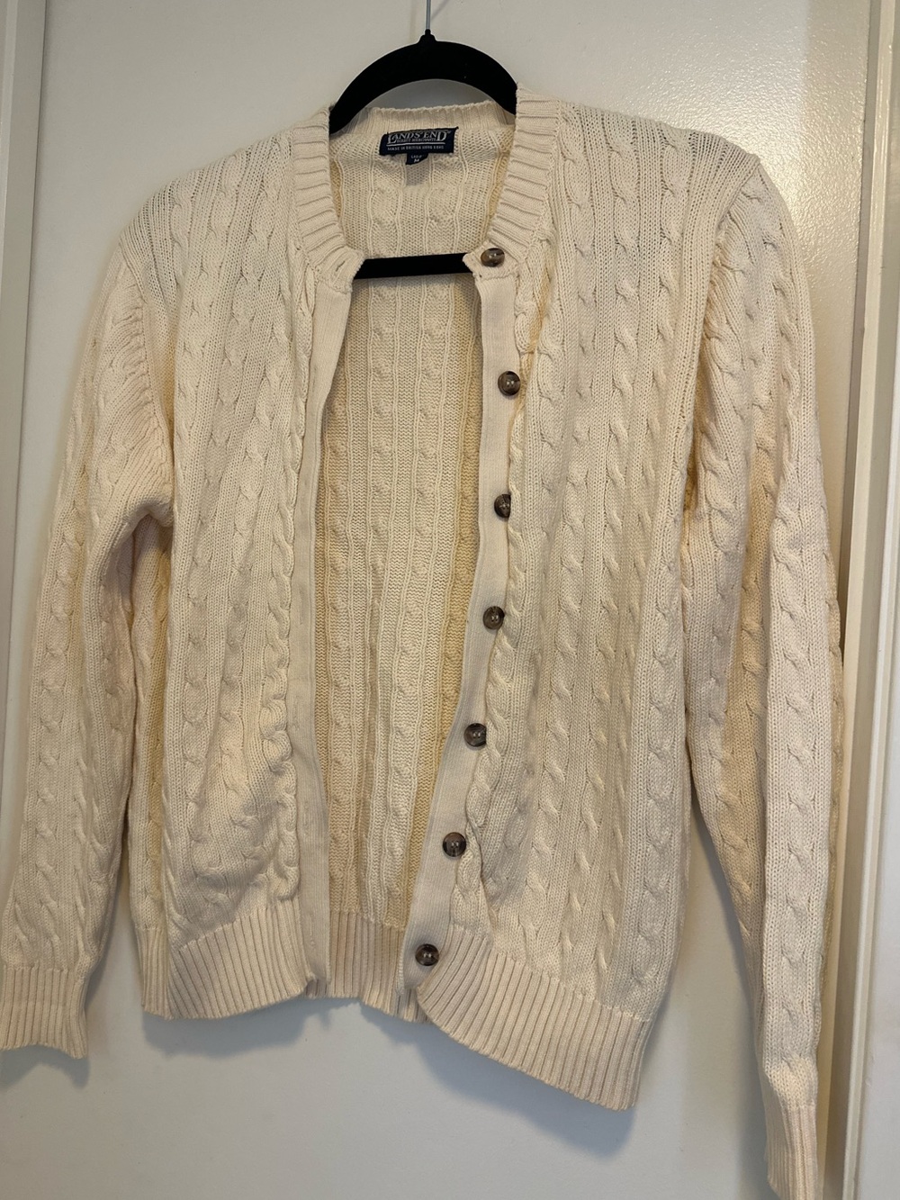 Lands' End Cream Cable-Knit Cotton Sweater